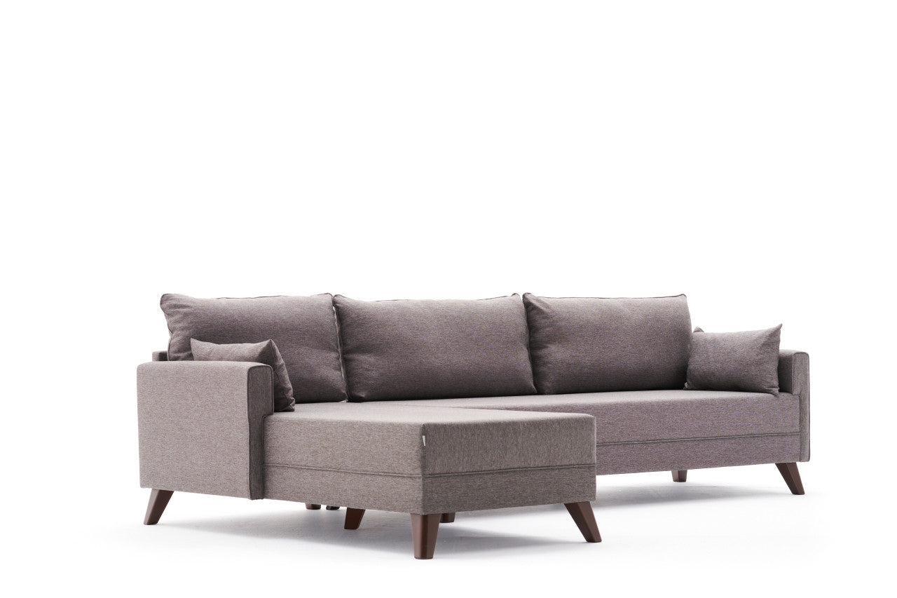 Sofá de canto moderno, marrom, 275 cm | Estrutura em madeira de abeto e MDF, 100% poliéster, tecido fácil de limpar | Design escandinavo elegante para o conforto da sala de estar