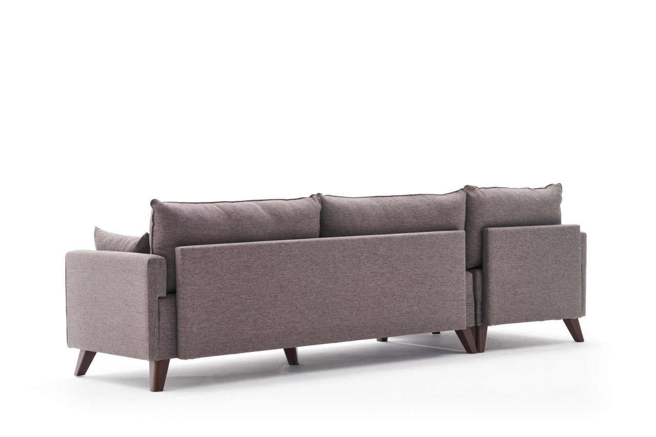 Sofá de canto moderno, marrom, 275 cm | Estrutura em madeira de abeto e MDF, 100% poliéster, tecido fácil de limpar | Design escandinavo elegante para o conforto da sala de estar