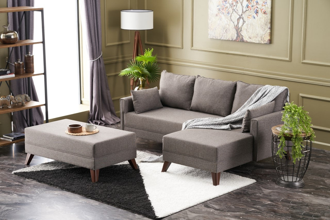 Sofá-cama de canto moderno, marrom, 205 cm | Estrutura em madeira de abeto e MDF, 100% poliéster, fácil de limpar | Tamanho da cama: 190 x 140 cm, design elegante e funcional