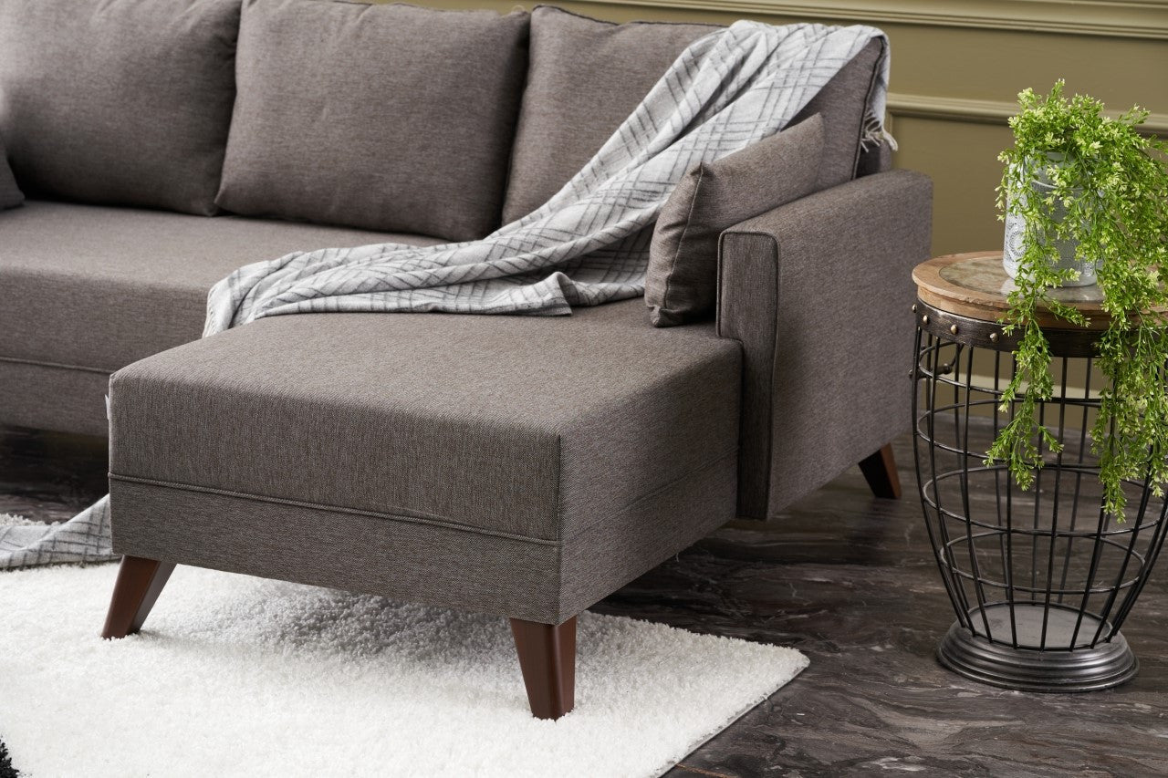 Sofá-cama de canto moderno, marrom, 205 cm | Estrutura em madeira de abeto e MDF, 100% poliéster, fácil de limpar | Tamanho da cama: 190 x 140 cm, design elegante e funcional