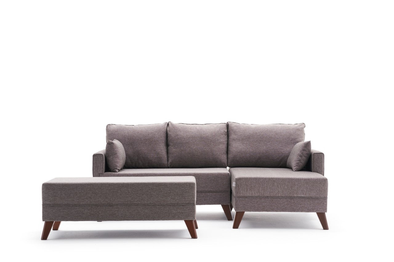 Sofá-cama de canto moderno, marrom, 205 cm | Estrutura em madeira de abeto e MDF, 100% poliéster, fácil de limpar | Tamanho da cama: 190 x 140 cm, design elegante e funcional