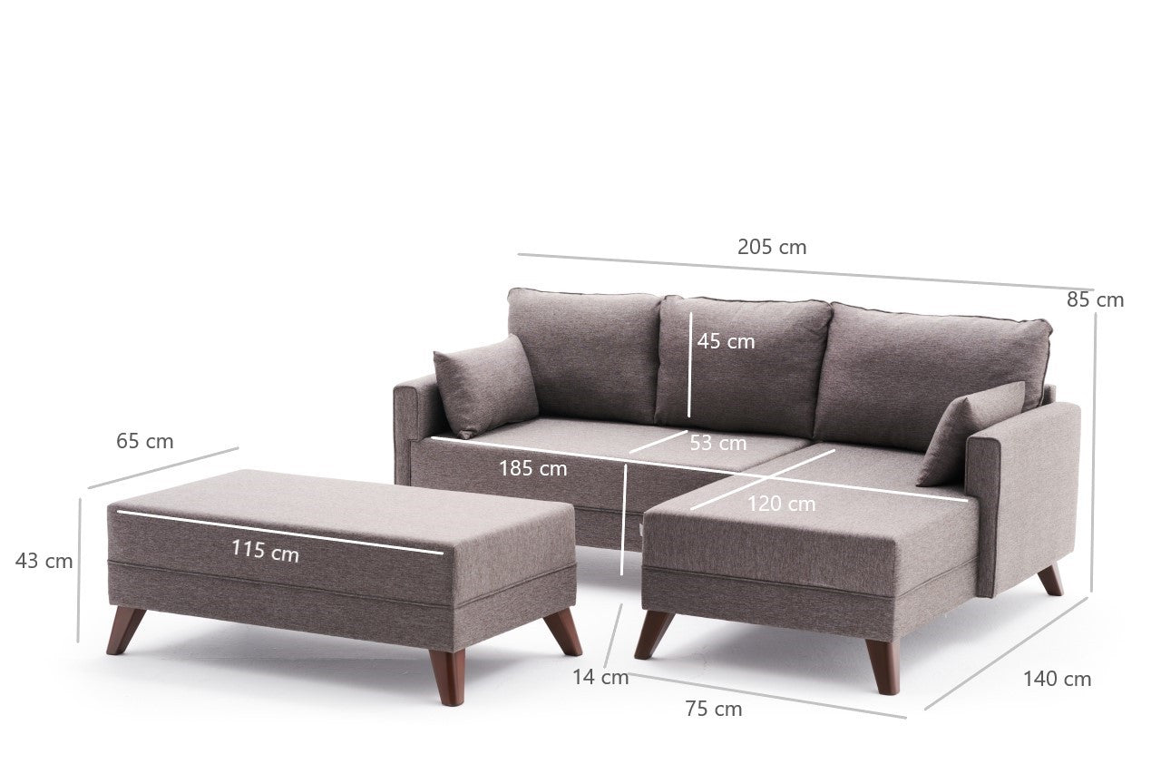 Sofá-cama de canto moderno, marrom, 205 cm | Estrutura em madeira de abeto e MDF, 100% poliéster, fácil de limpar | Tamanho da cama: 190 x 140 cm, design elegante e funcional