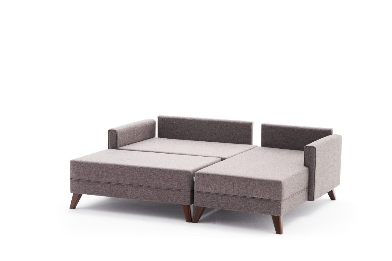 Sofá-cama de canto moderno, marrom, 205 cm | Estrutura em madeira de abeto e MDF, 100% poliéster, fácil de limpar | Tamanho da cama: 190 x 140 cm, design elegante e funcional