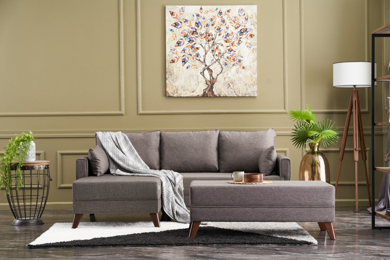 Sofá-cama de canto moderno, marrom, 205 cm | Estrutura em madeira de abeto e MDF, 100% poliéster, fácil de limpar | Tamanho da cama: 190 x 140 cm, design elegante e funcional