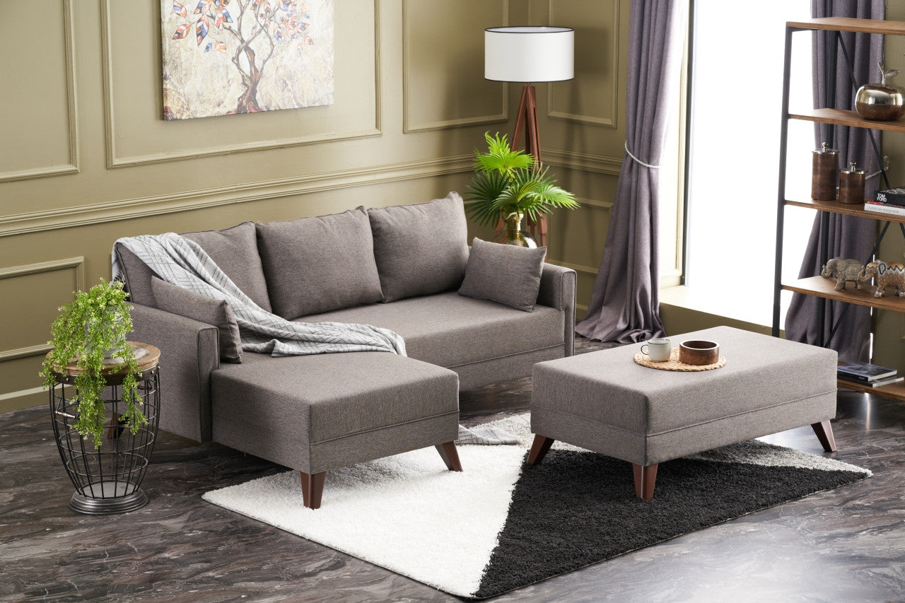 Sofá-cama de canto moderno, marrom, 205 cm | Estrutura em madeira de abeto e MDF, 100% poliéster, fácil de limpar | Tamanho da cama: 190 x 140 cm, design elegante e funcional