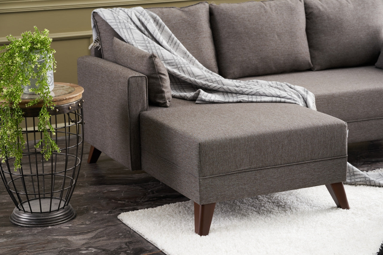 Sofá-cama de canto moderno, marrom, 205 cm | Estrutura em madeira de abeto e MDF, 100% poliéster, fácil de limpar | Tamanho da cama: 190 x 140 cm, design elegante e funcional
