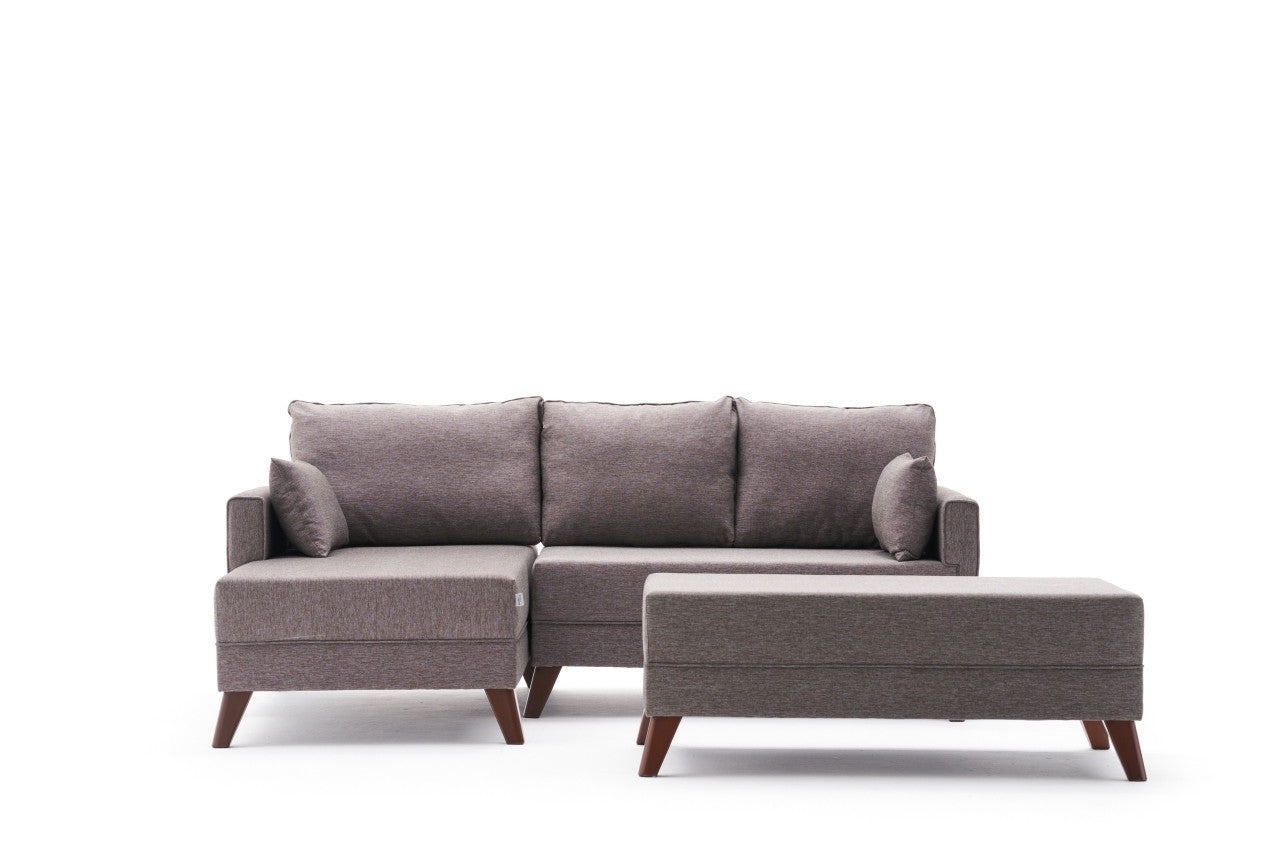 Sofá-cama de canto moderno, marrom, 205 cm | Estrutura em madeira de abeto e MDF, 100% poliéster, fácil de limpar | Tamanho da cama: 190 x 140 cm, design elegante e funcional
