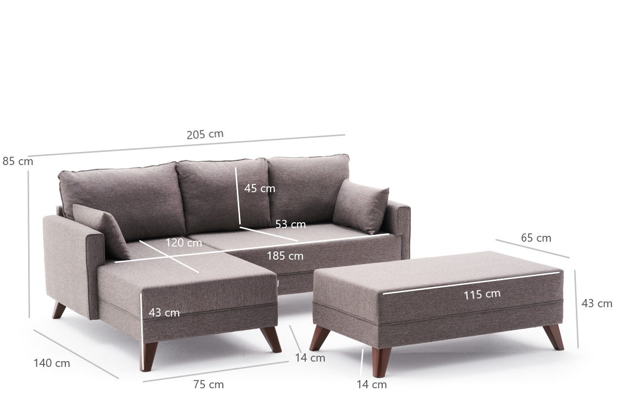 Sofá-cama de canto moderno, marrom, 205 cm | Estrutura em madeira de abeto e MDF, 100% poliéster, fácil de limpar | Tamanho da cama: 190 x 140 cm, design elegante e funcional