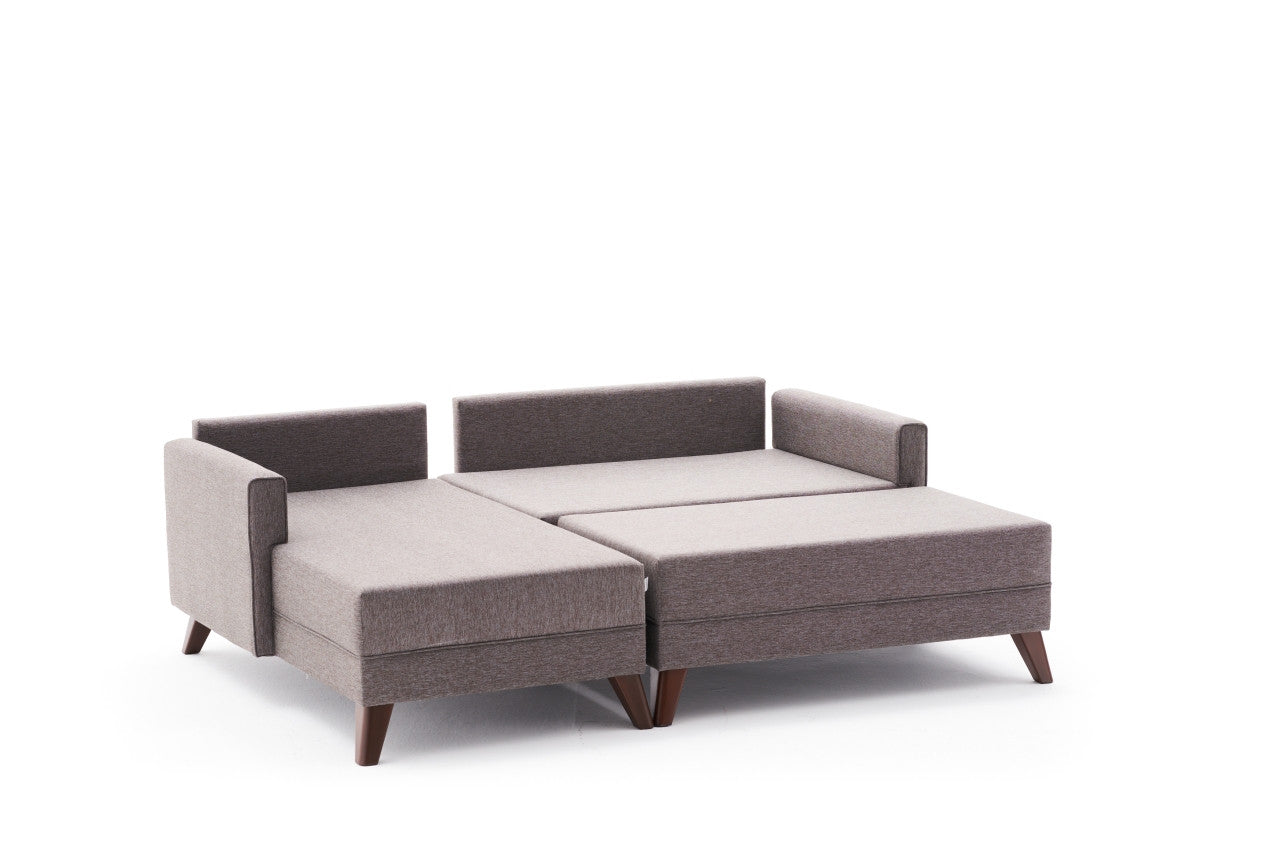 Sofá-cama de canto moderno, marrom, 205 cm | Estrutura em madeira de abeto e MDF, 100% poliéster, fácil de limpar | Tamanho da cama: 190 x 140 cm, design elegante e funcional