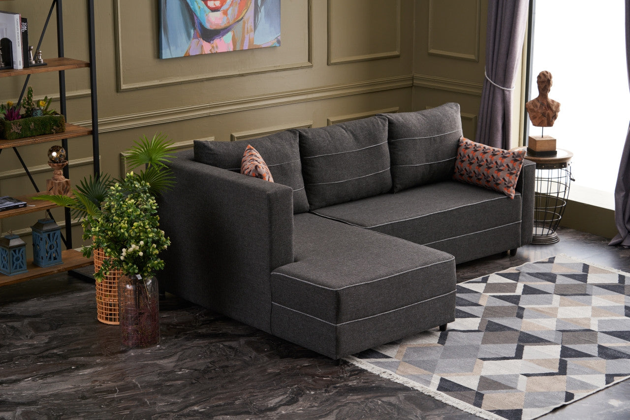 Sofá-cama de canto moderno, antracite, 242 cm | Estrutura em madeira de abeto e MDF, 100% poliéster, fácil de limpar | Tamanho da cama: 200 x 150 cm, design elegante e funcional