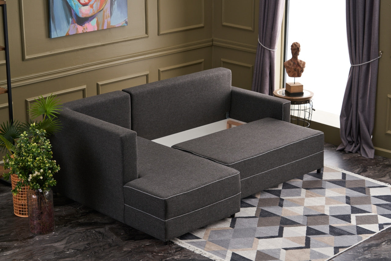 Sofá-cama de canto moderno, antracite, 242 cm | Estrutura em madeira de abeto e MDF, 100% poliéster, fácil de limpar | Tamanho da cama: 200 x 150 cm, design elegante e funcional