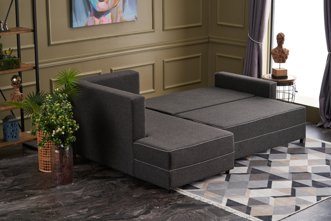 Sofá-cama de canto moderno, antracite, 242 cm | Estrutura em madeira de abeto e MDF, 100% poliéster, fácil de limpar | Tamanho da cama: 200 x 150 cm, design elegante e funcional