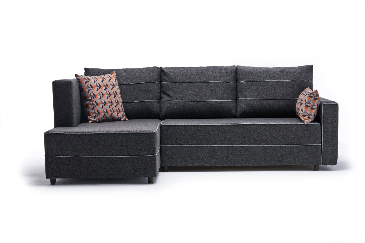 Sofá-cama de canto moderno, antracite, 242 cm | Estrutura em madeira de abeto e MDF, 100% poliéster, fácil de limpar | Tamanho da cama: 200 x 150 cm, design elegante e funcional