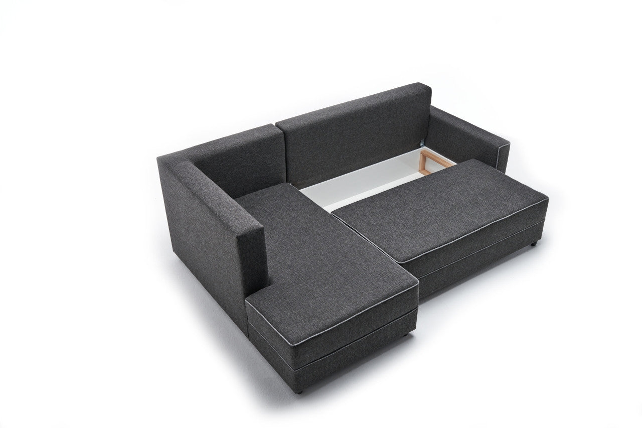 Sofá-cama de canto moderno, antracite, 242 cm | Estrutura em madeira de abeto e MDF, 100% poliéster, fácil de limpar | Tamanho da cama: 200 x 150 cm, design elegante e funcional