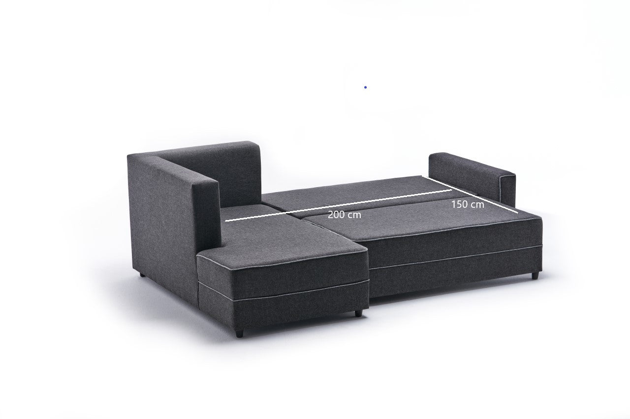 Sofá-cama de canto moderno, antracite, 242 cm | Estrutura em madeira de abeto e MDF, 100% poliéster, fácil de limpar | Tamanho da cama: 200 x 150 cm, design elegante e funcional