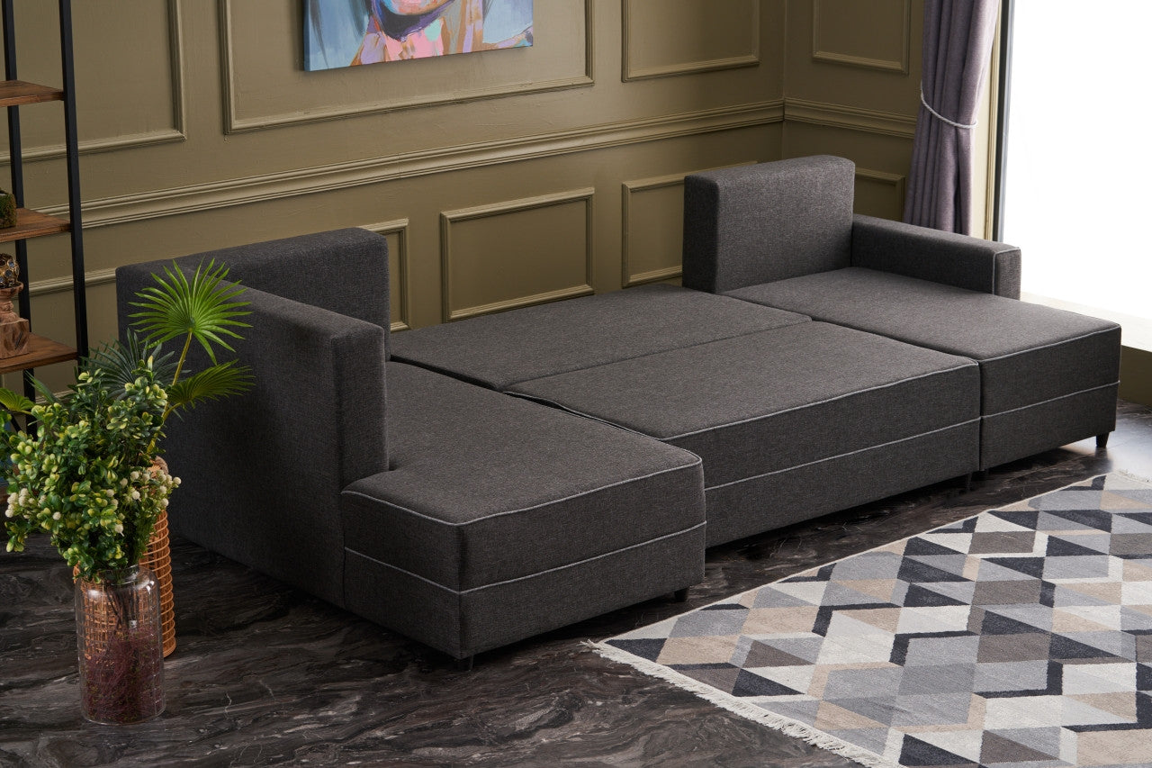 Sofá-cama de canto moderno, antracite, 315 cm | Estrutura em madeira de abeto e MDF, 100% poliéster, fácil de limpar | Tamanho da cama: 200 x 150 cm, design elegante e funcional