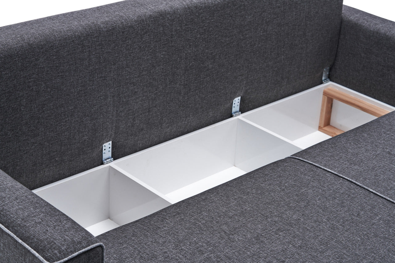 Sofá-cama de canto moderno, antracite, 315 cm | Estrutura em madeira de abeto e MDF, 100% poliéster, fácil de limpar | Tamanho da cama: 200 x 150 cm, design elegante e funcional