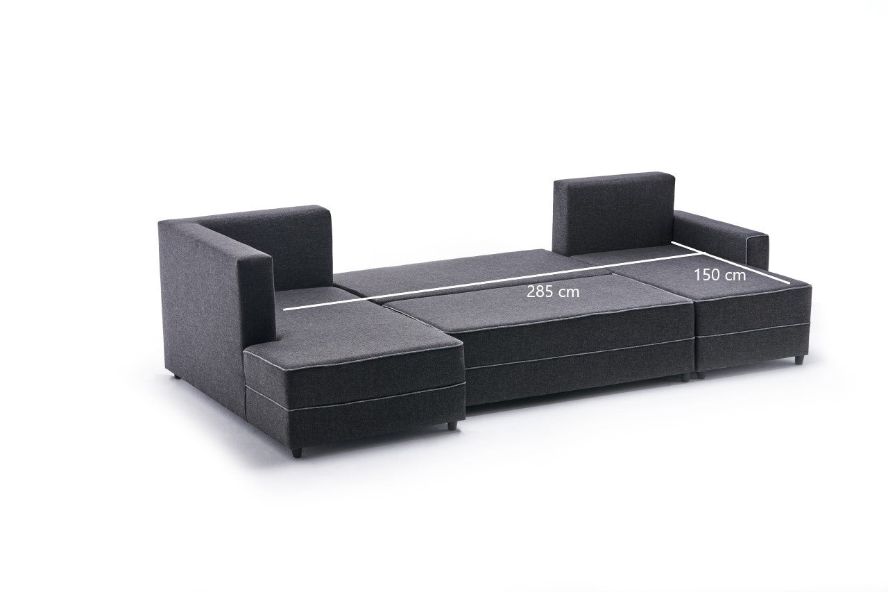 Sofá-cama de canto moderno, antracite, 315 cm | Estrutura em madeira de abeto e MDF, 100% poliéster, fácil de limpar | Tamanho da cama: 200 x 150 cm, design elegante e funcional