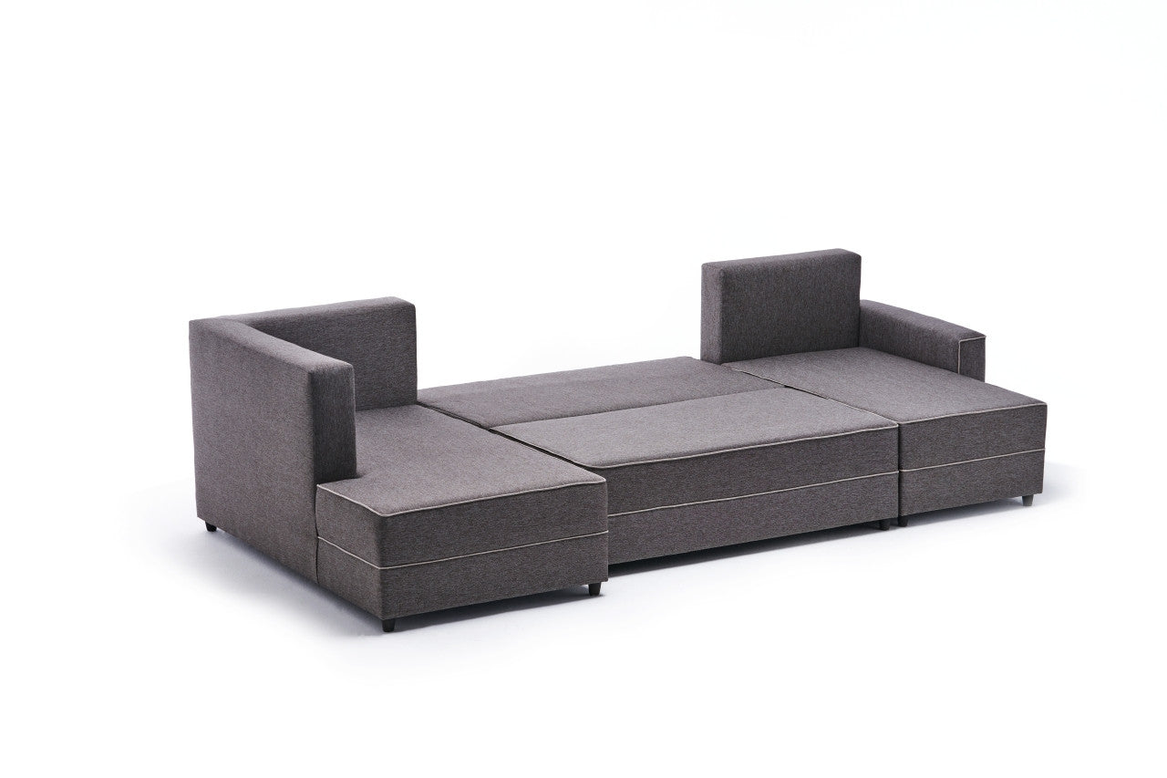Sofá-cama de canto moderno, marrom, 315 cm | Estrutura em madeira de abeto e MDF, 100% poliéster, fácil de limpar | Tamanho da cama: 200 x 150 cm, design escandinavo elegante