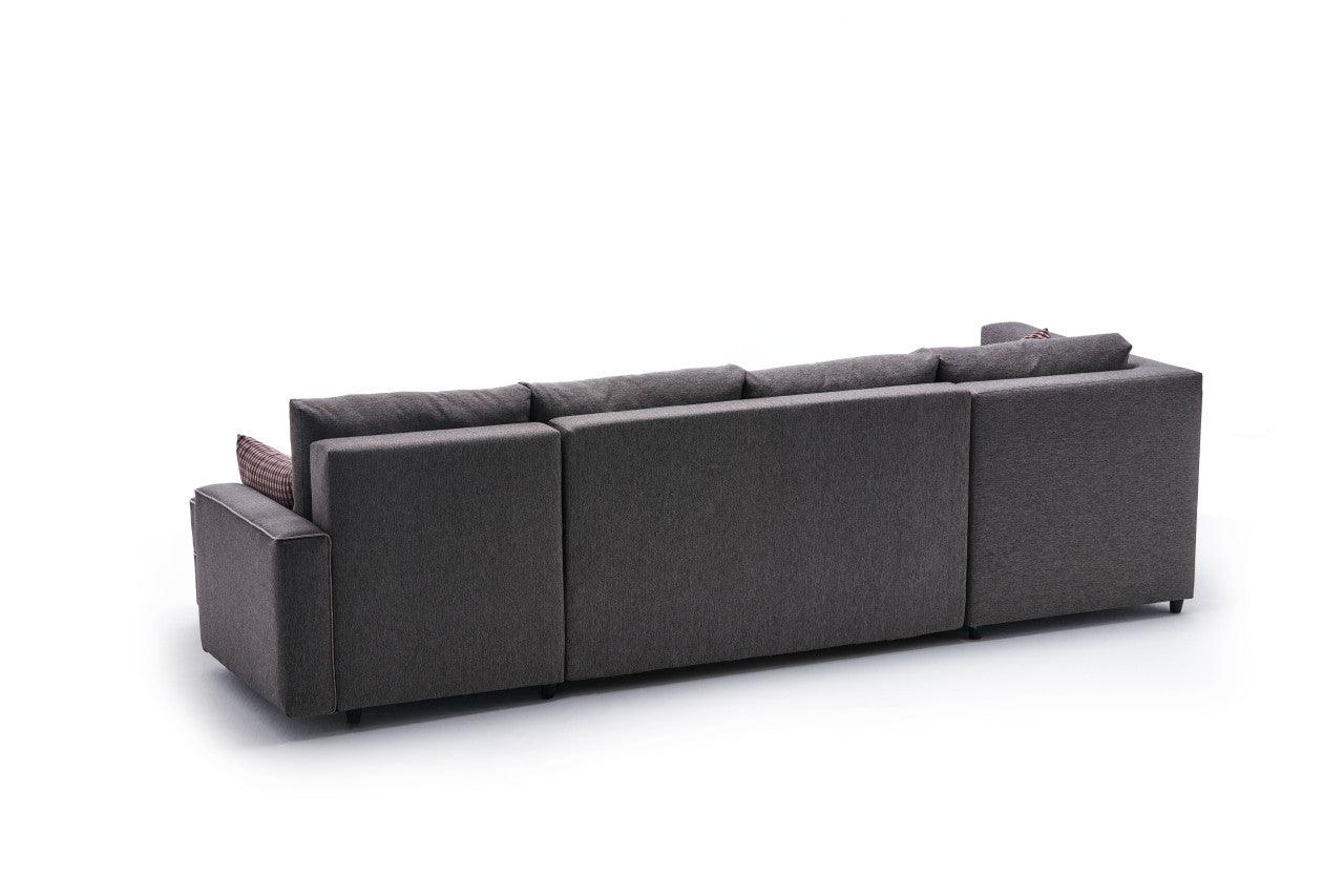 Sofá-cama de canto moderno, marrom, 315 cm | Estrutura em madeira de abeto e MDF, 100% poliéster, fácil de limpar | Tamanho da cama: 200 x 150 cm, design escandinavo elegante