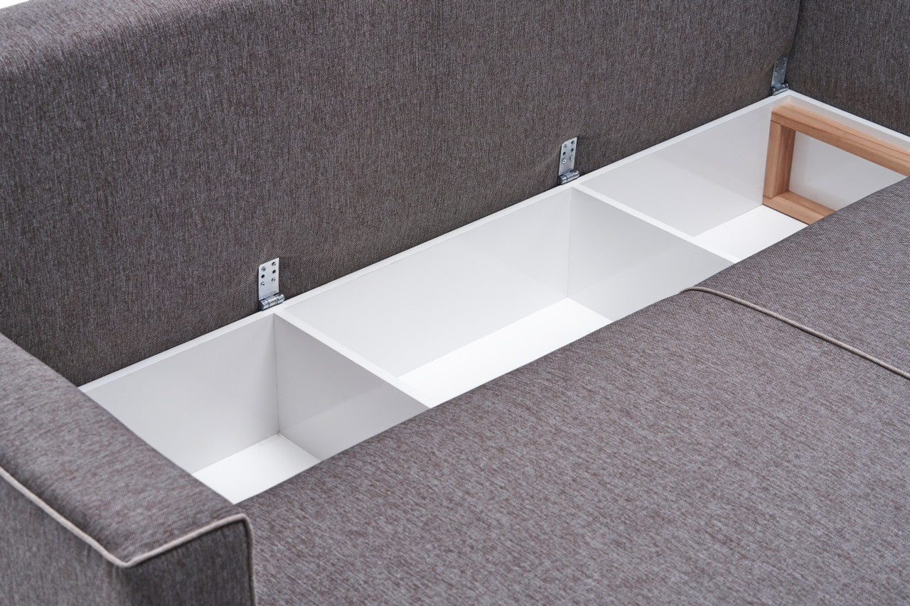 Sofá-cama de canto moderno, marrom, 315 cm | Estrutura em madeira de abeto e MDF, 100% poliéster, fácil de limpar | Tamanho da cama: 200 x 150 cm, design escandinavo elegante