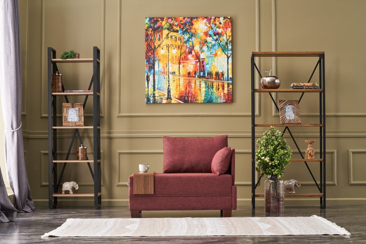 Sofá Claret Red de 1 lugar, estrutura de madeira maciça e melamina, 100 cm de largura, tecido fácil de limpar, design moderno para casa e hotel, espuma confortável de 32 DNS