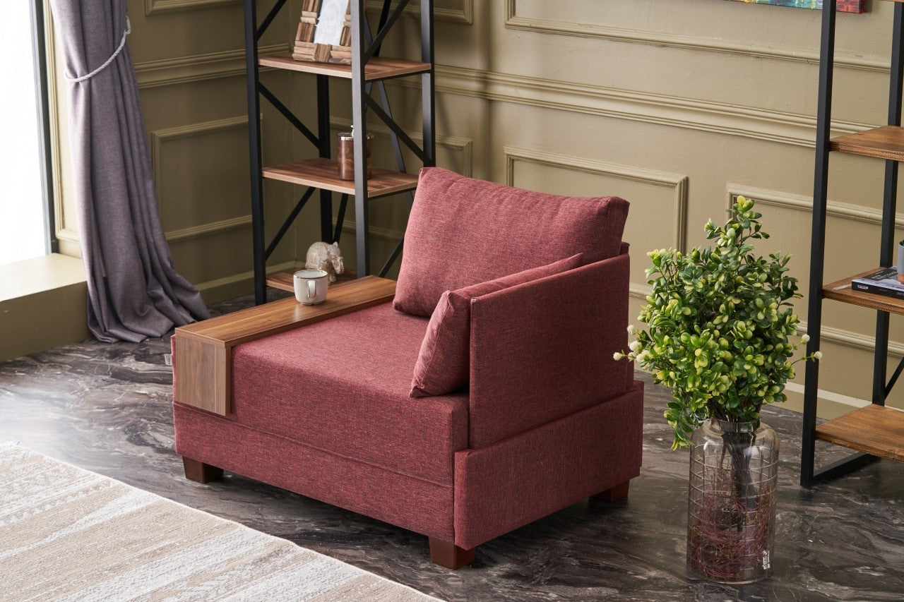 Sofá Claret Red de 1 lugar, estrutura de madeira maciça e melamina, 100 cm de largura, tecido fácil de limpar, design moderno para casa e hotel, espuma confortável de 32 DNS