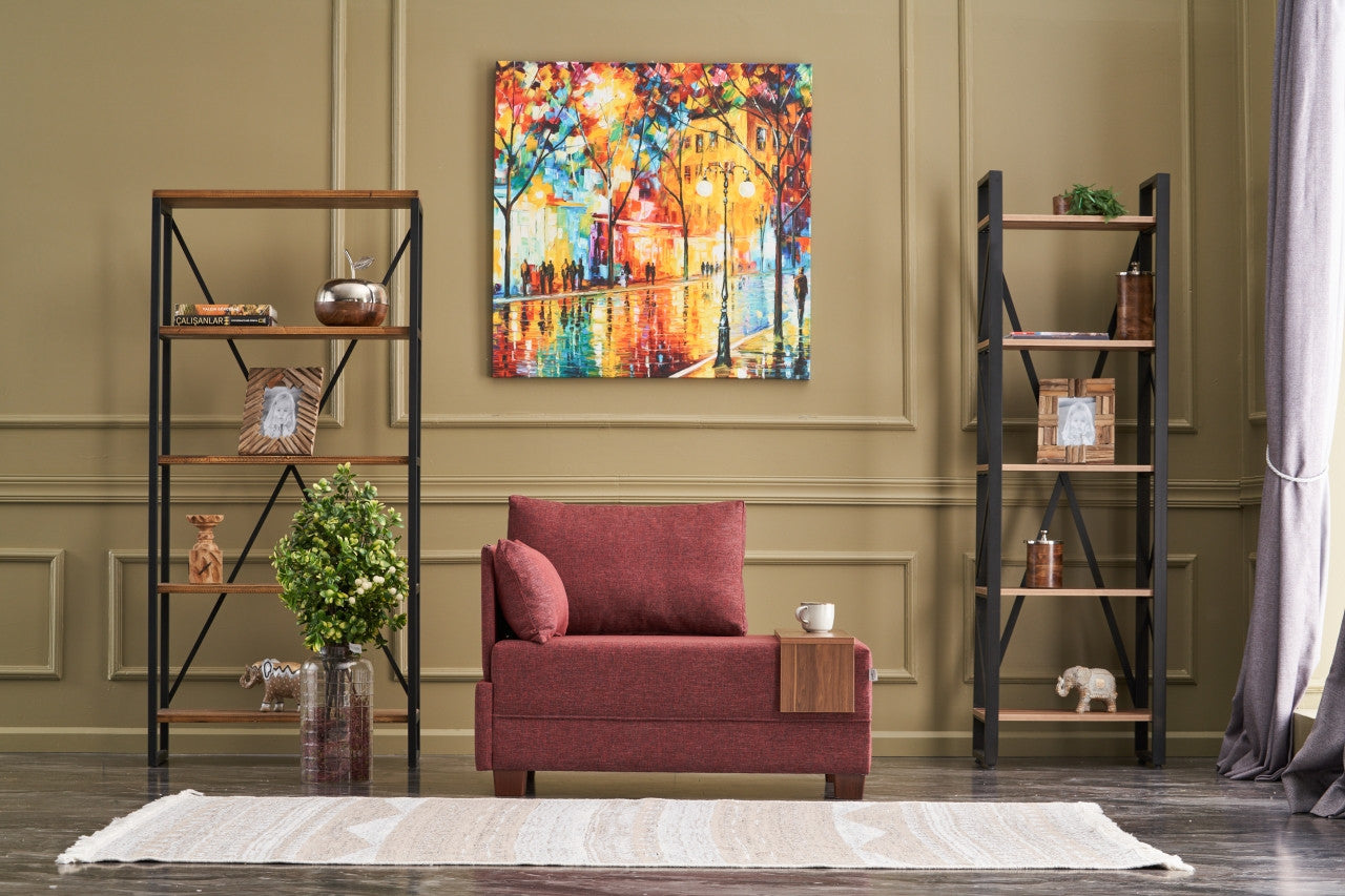 Sofá Claret Red de 1 lugar, estrutura de madeira maciça e melamina, 100 cm de largura, tecido fácil de limpar, design moderno para casa e hotel, espuma confortável de 32 DNS