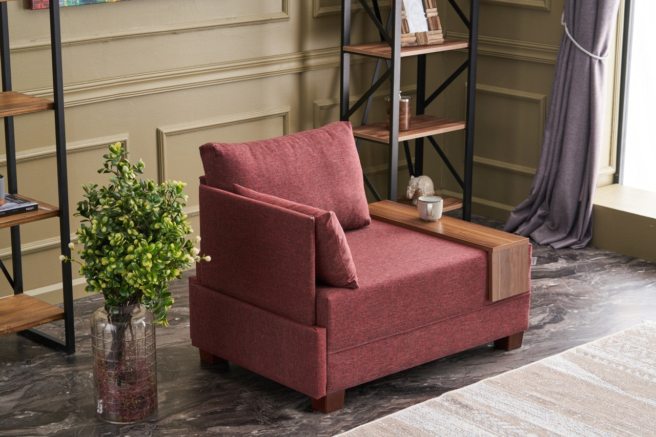 Sofá Claret Red de 1 lugar, estrutura de madeira maciça e melamina, 100 cm de largura, tecido fácil de limpar, design moderno para casa e hotel, espuma confortável de 32 DNS