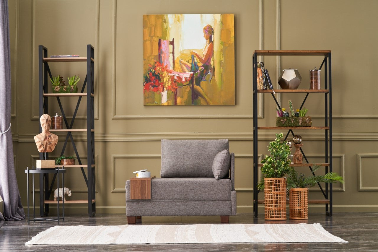 Sofá moderno de 1 lugar, marrom, 100 cm | Estrutura de madeira maciça e melamina, tecido fácil de limpar, espuma DNS 32, perfeito para decoração de hotéis e escandinava