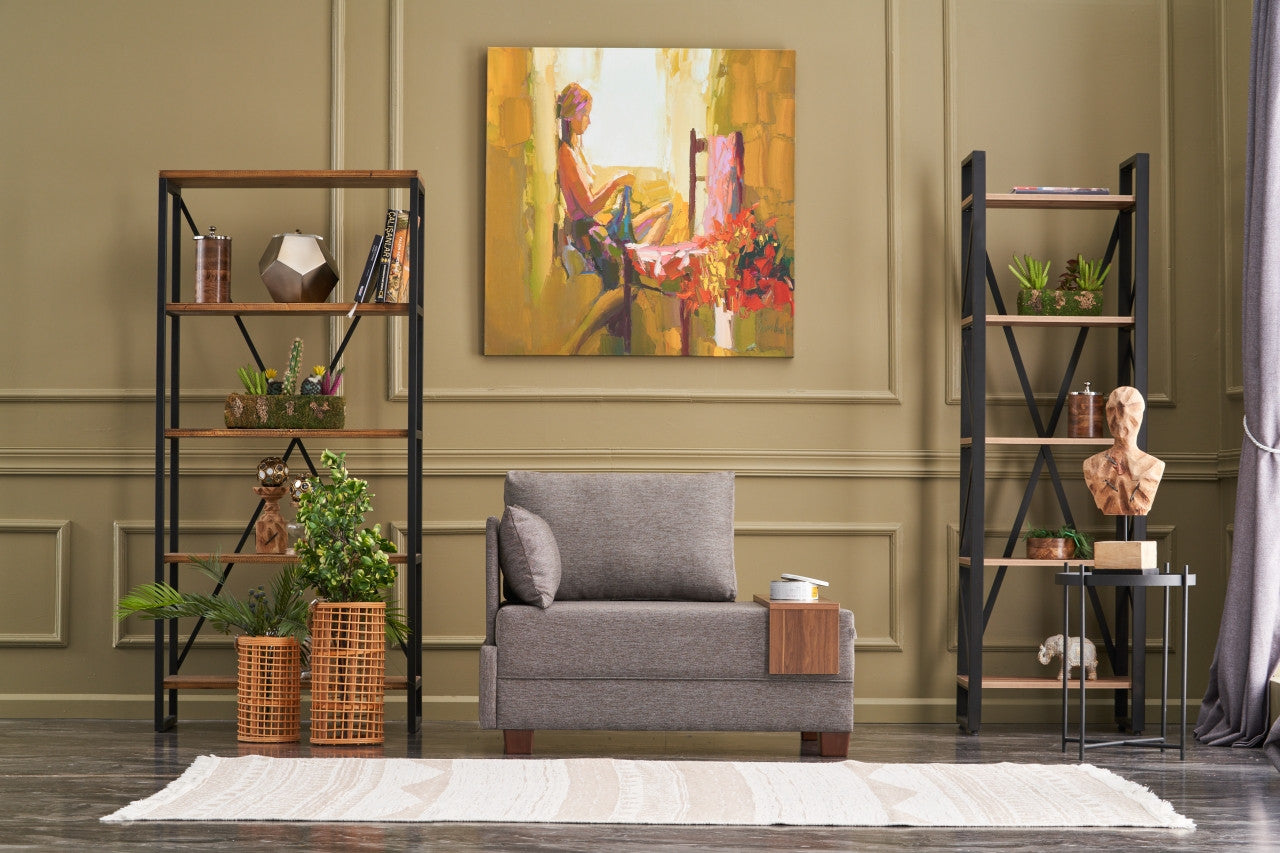 Sofá moderno de 1 lugar, marrom, 100 cm | Estrutura de madeira maciça e melamina, tecido fácil de limpar, espuma DNS 32, perfeito para decoração de hotéis e escandinava