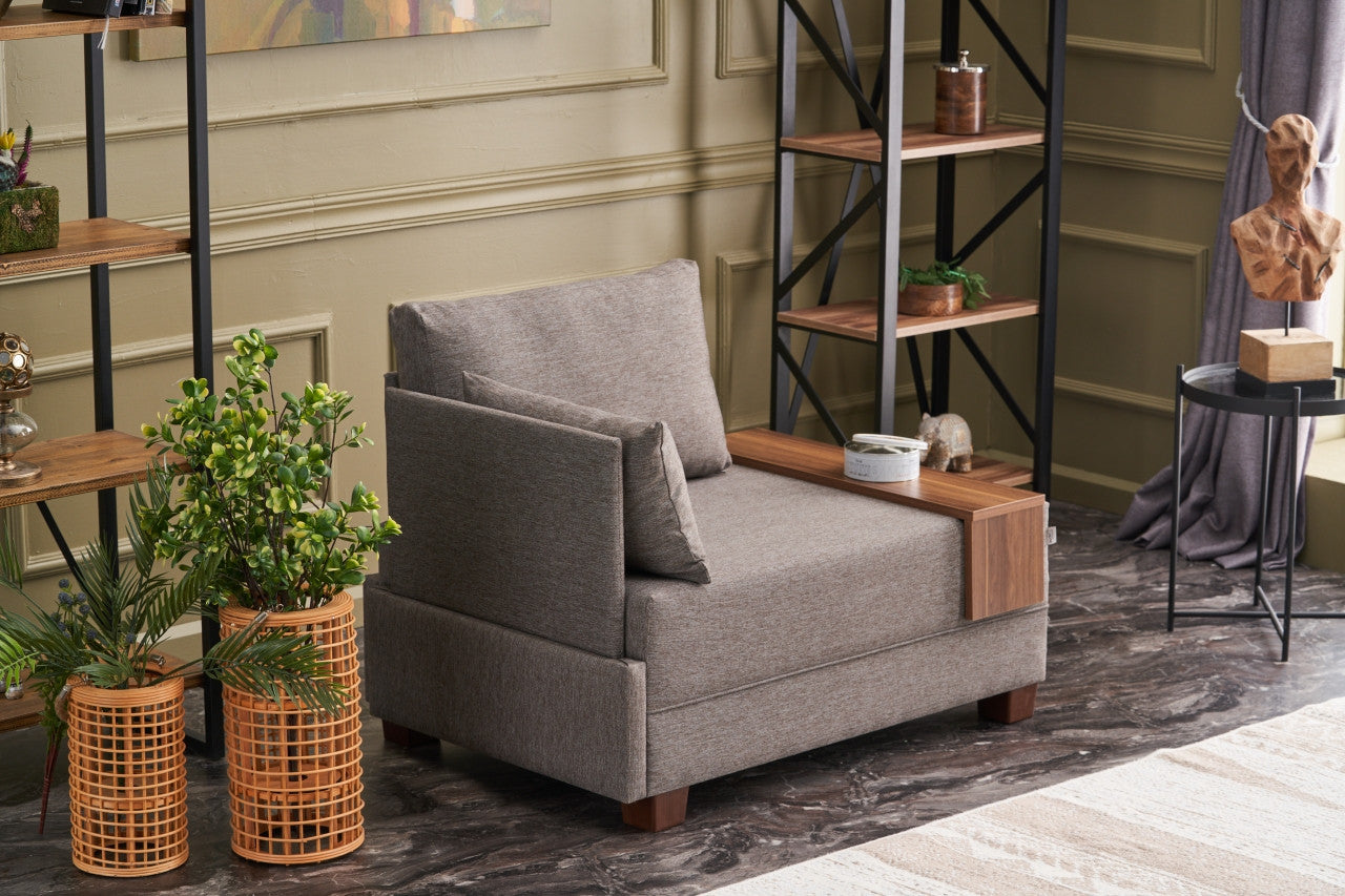 Sofá moderno de 1 lugar, marrom, 100 cm | Estrutura de madeira maciça e melamina, tecido fácil de limpar, espuma DNS 32, perfeito para decoração de hotéis e escandinava