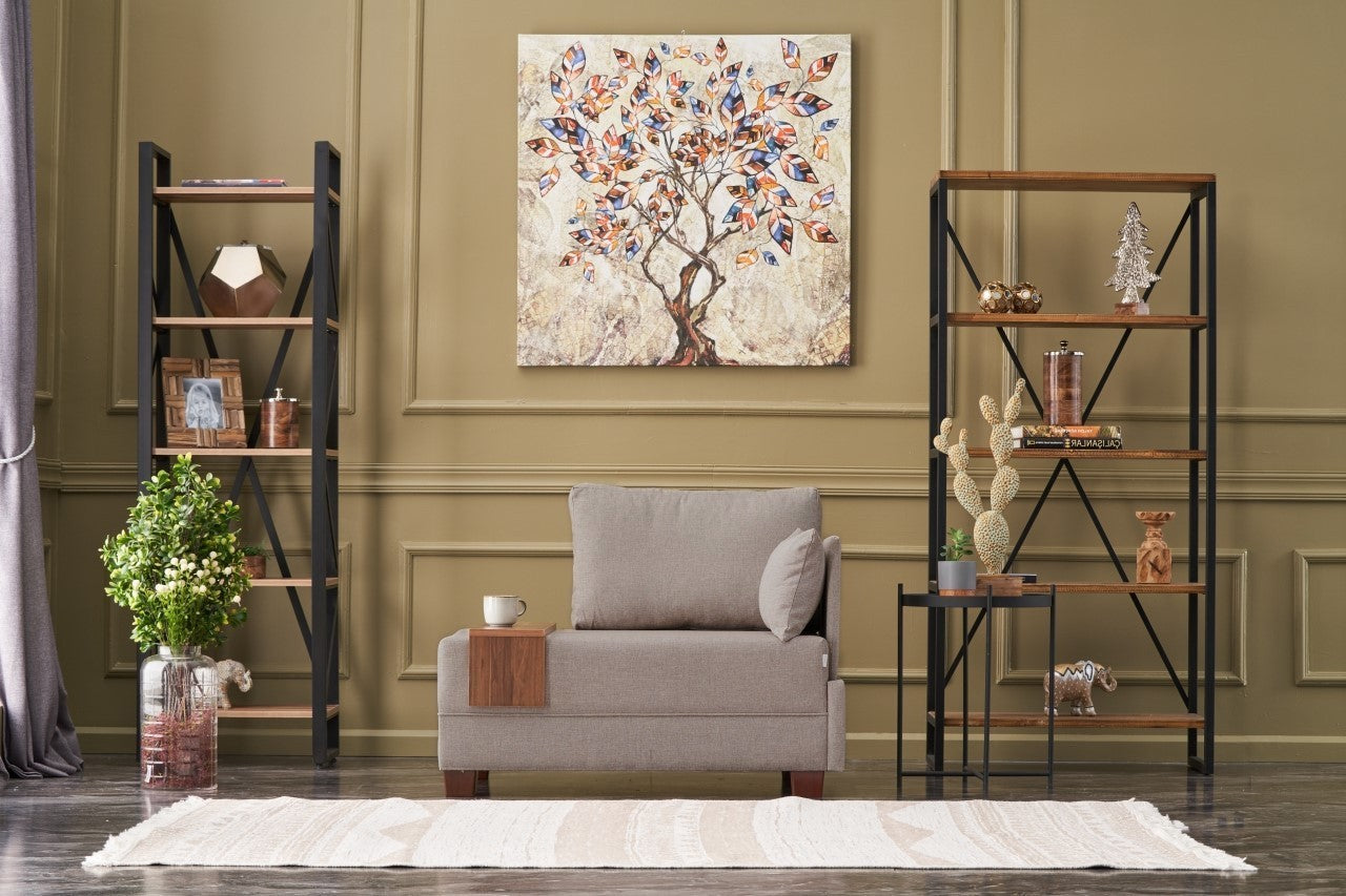 Sofá moderno de 1 lugar, bege, 100 cm | Estrutura em madeira maciça e melamina, tecido de fácil limpeza, espuma DNS 32 | Perfeito para decoração escandinava e hoteleira