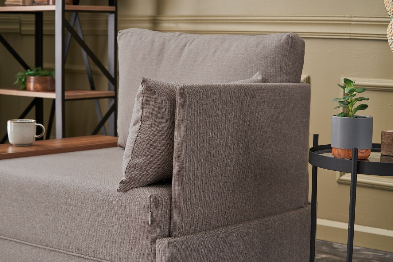 Sofá moderno de 1 lugar, bege, 100 cm | Estrutura em madeira maciça e melamina, tecido de fácil limpeza, espuma DNS 32 | Perfeito para decoração escandinava e hoteleira