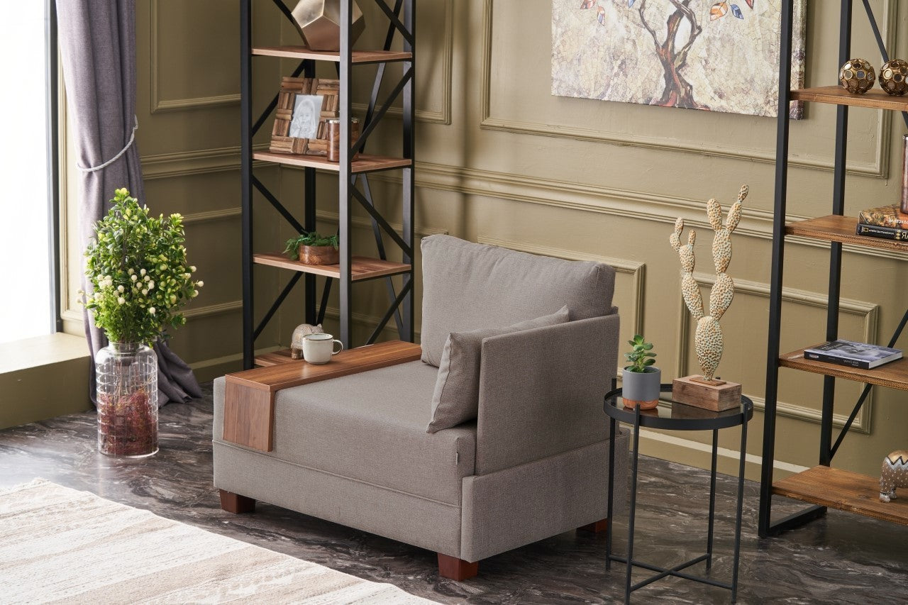 Sofá moderno de 1 lugar, bege, 100 cm | Estrutura em madeira maciça e melamina, tecido de fácil limpeza, espuma DNS 32 | Perfeito para decoração escandinava e hoteleira
