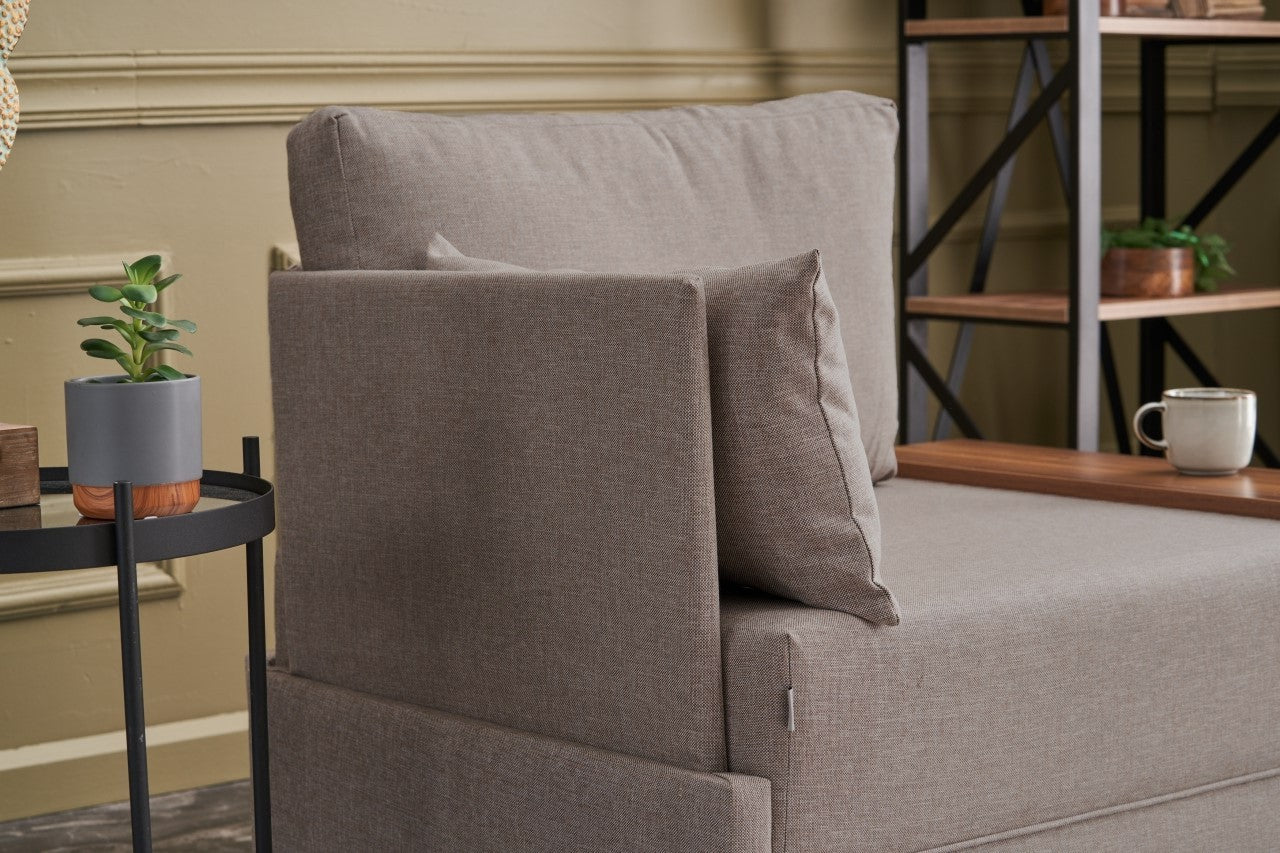 Sofá moderno de 1 lugar, bege, 100 cm | Estrutura em madeira maciça e melamina, tecido de fácil limpeza, espuma DNS 32 | Perfeito para decoração escandinava e hoteleira
