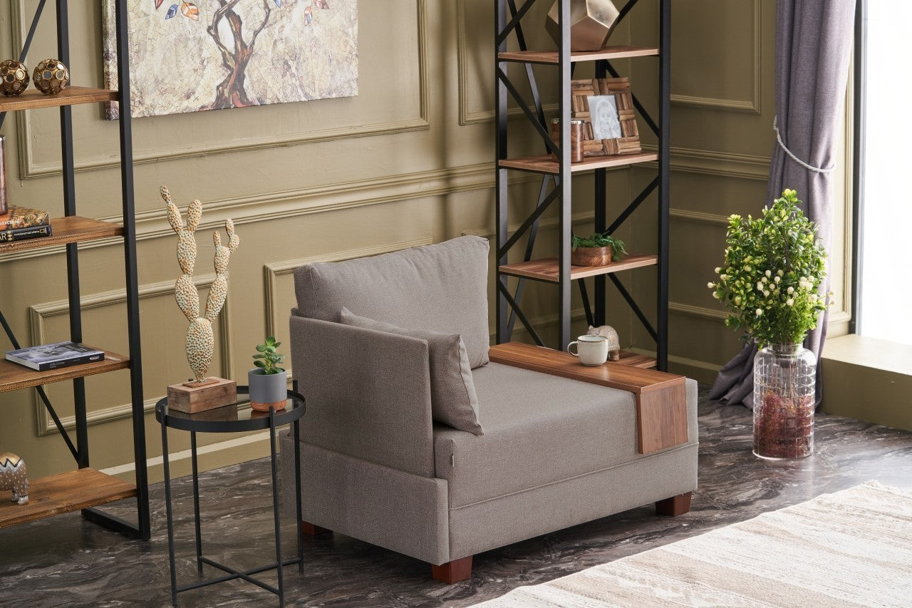 Sofá moderno de 1 lugar, bege, 100 cm | Estrutura em madeira maciça e melamina, tecido de fácil limpeza, espuma DNS 32 | Perfeito para decoração escandinava e hoteleira