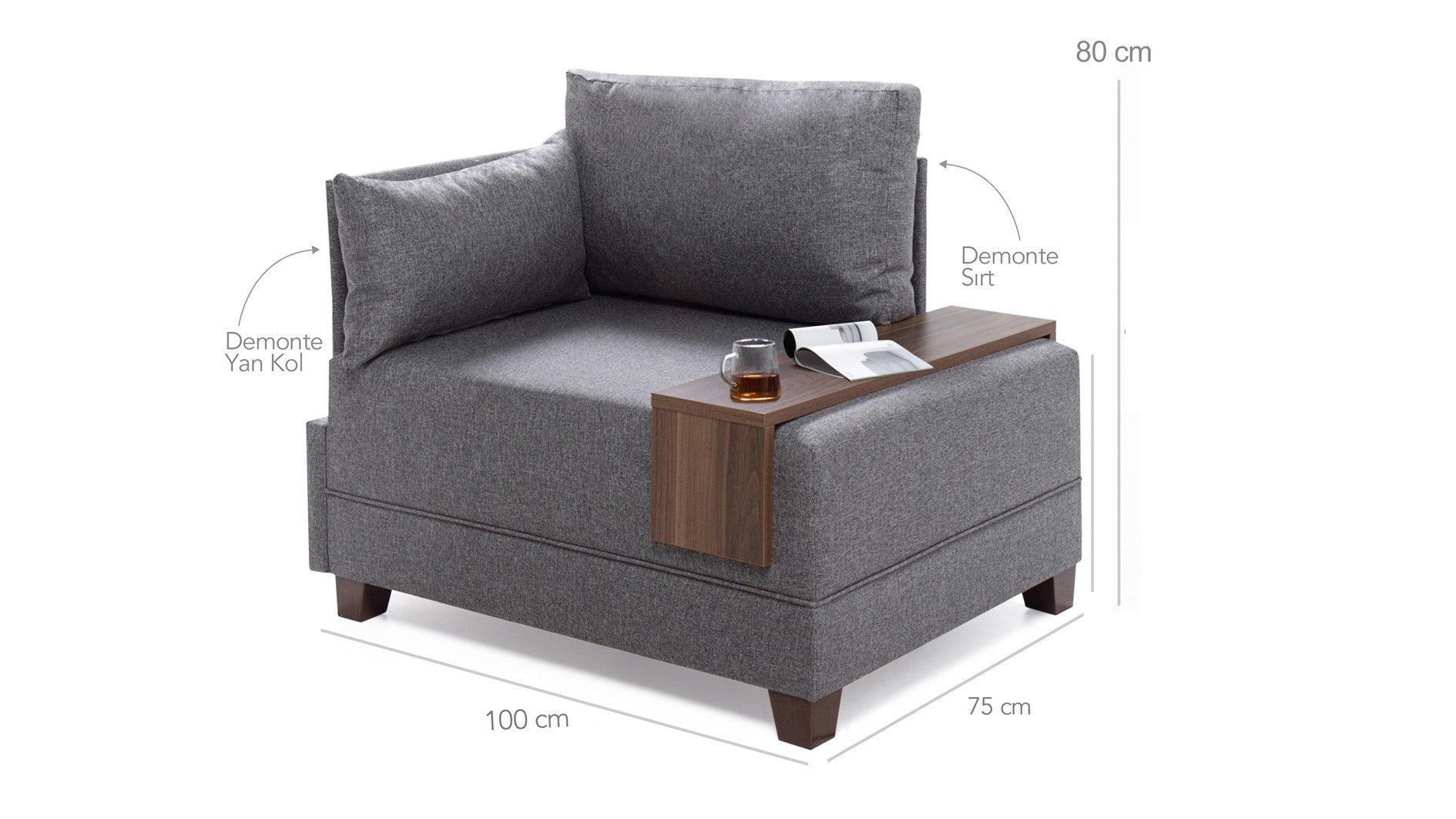 Sofá moderno de 1 lugar, bege, 100 cm | Estrutura em madeira maciça e melamina, tecido de fácil limpeza, espuma DNS 32 | Perfeito para decoração escandinava e hoteleira