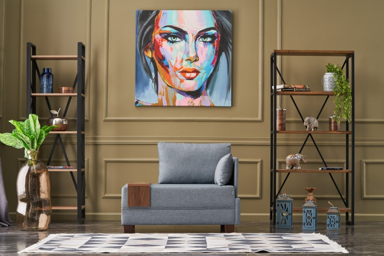 Sofá moderno de 1 lugar, azul, 100 cm | Estrutura de madeira maciça e melamina, tecido fácil de limpar, espuma DNS 32 | Perfeito para decoração de hotéis e escandinava