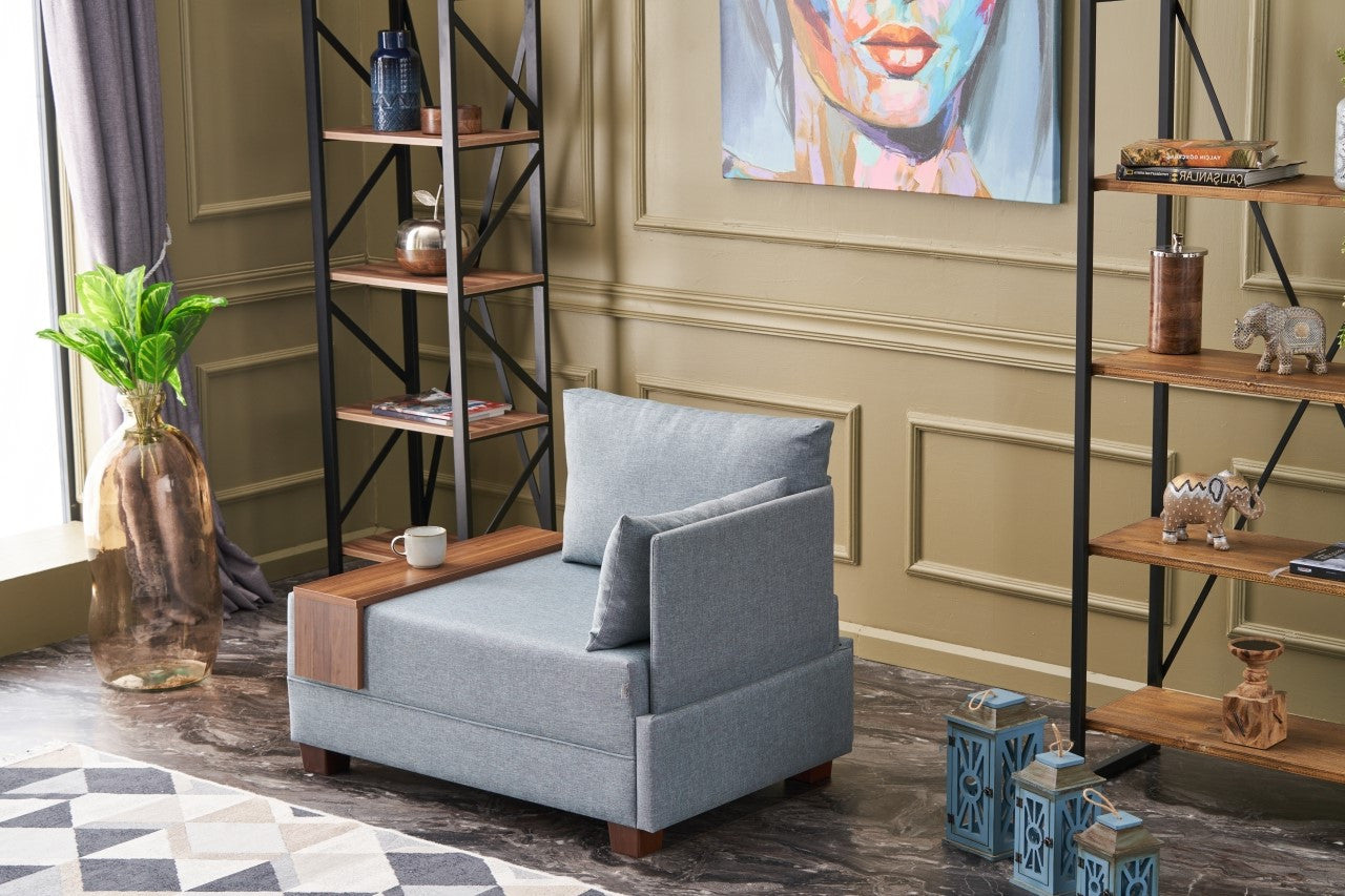 Sofá moderno de 1 lugar, azul, 100 cm | Estrutura de madeira maciça e melamina, tecido fácil de limpar, espuma DNS 32 | Perfeito para decoração de hotéis e escandinava