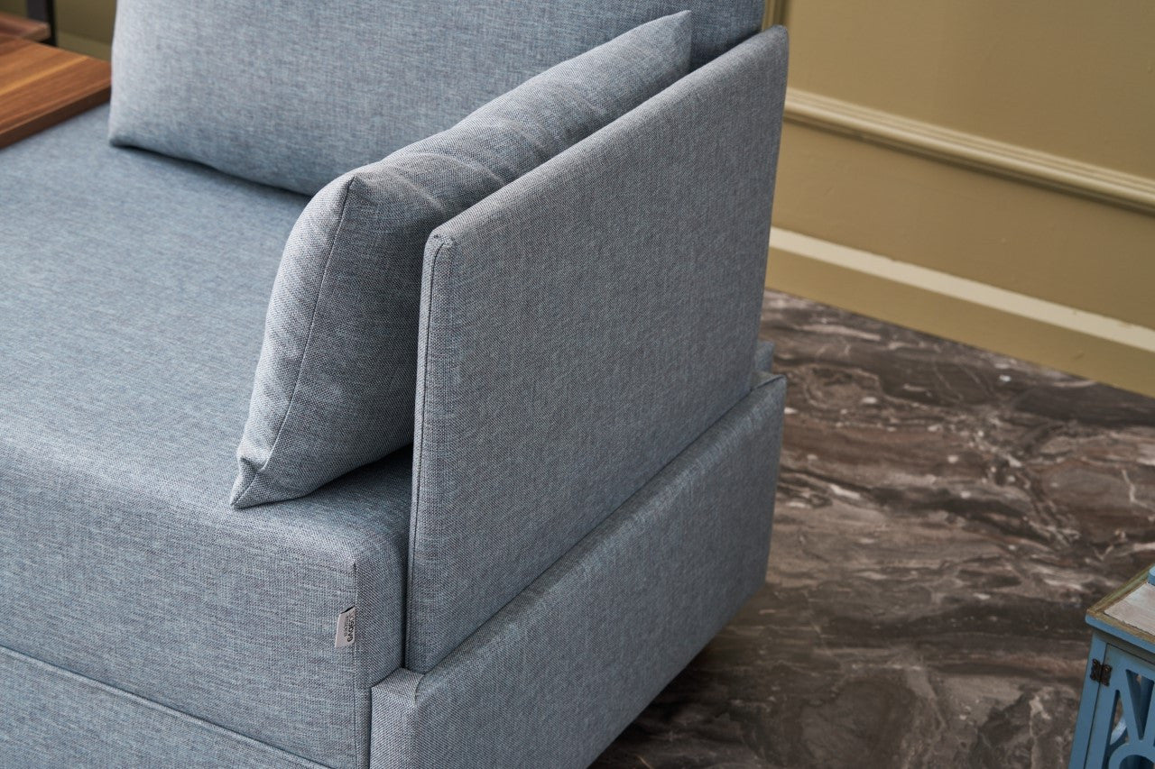 Sofá moderno de 1 lugar, azul, 100 cm | Estrutura de madeira maciça e melamina, tecido fácil de limpar, espuma DNS 32 | Perfeito para decoração de hotéis e escandinava