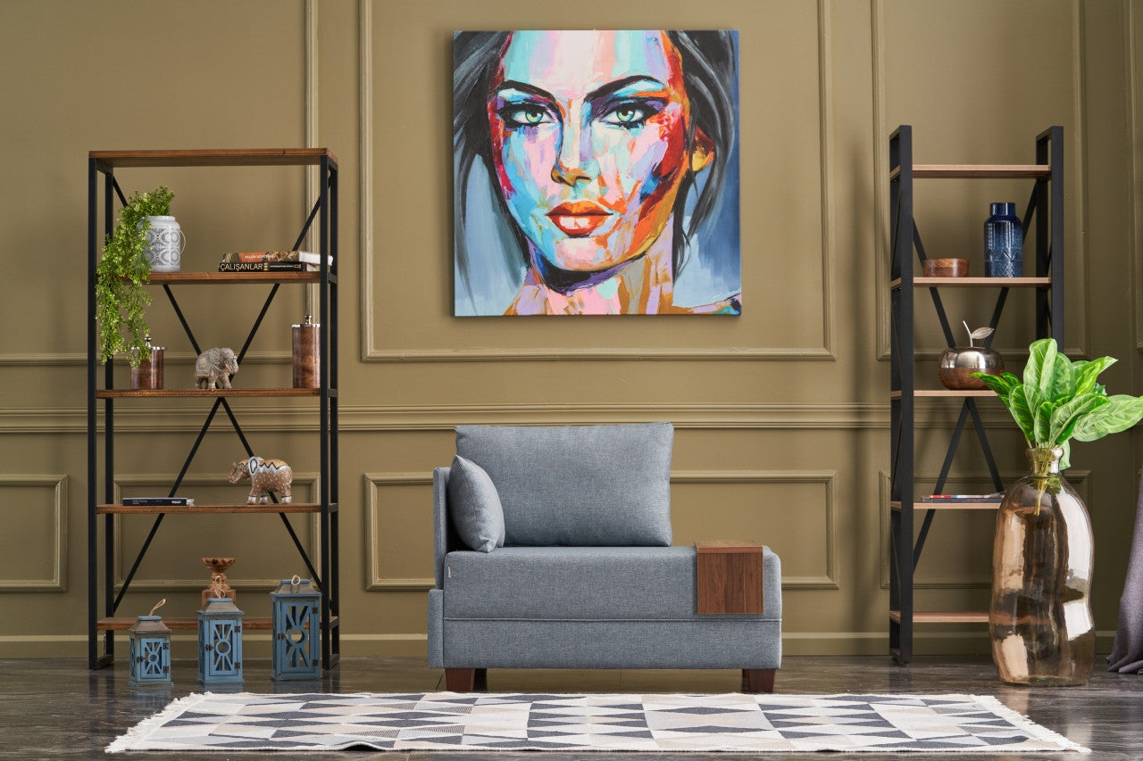 Sofá moderno de 1 lugar, azul, 100 cm | Estrutura de madeira maciça e melamina, tecido fácil de limpar, espuma DNS 32 | Perfeito para decoração de hotéis e escandinava