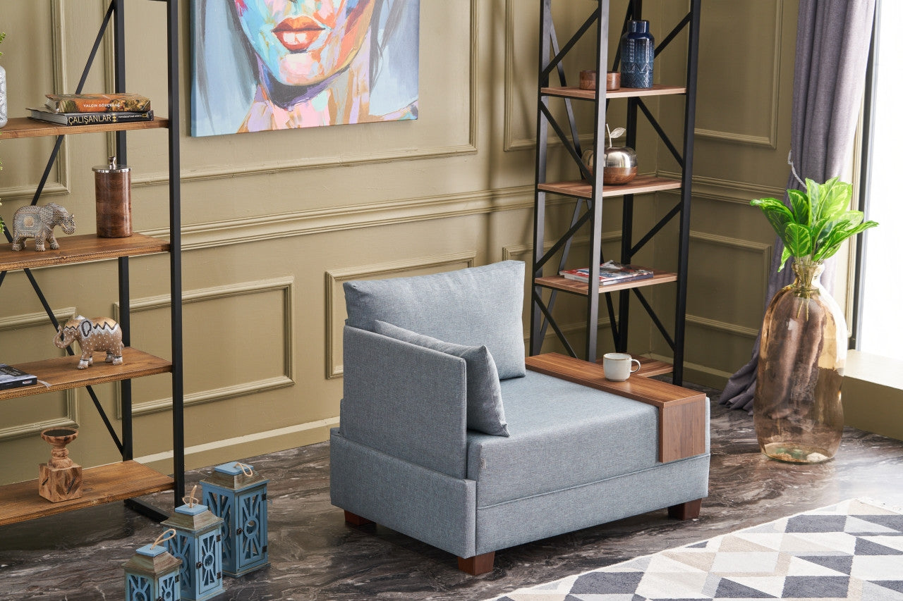 Sofá moderno de 1 lugar, azul, 100 cm | Estrutura de madeira maciça e melamina, tecido fácil de limpar, espuma DNS 32 | Perfeito para decoração de hotéis e escandinava