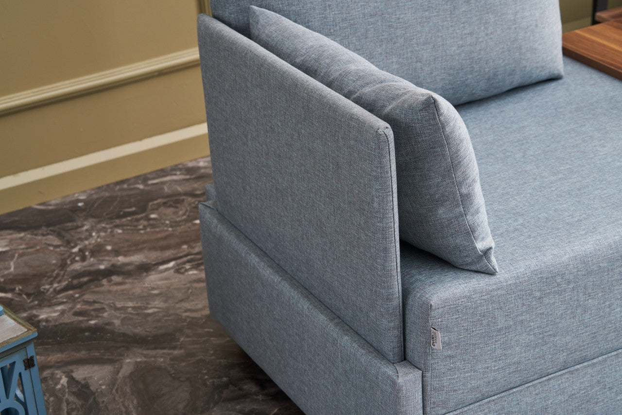 Sofá moderno de 1 lugar, azul, 100 cm | Estrutura de madeira maciça e melamina, tecido fácil de limpar, espuma DNS 32 | Perfeito para decoração de hotéis e escandinava