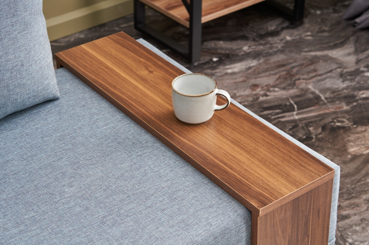 Sofá moderno de 1 lugar, azul, 100 cm | Estrutura de madeira maciça e melamina, tecido fácil de limpar, espuma DNS 32 | Perfeito para decoração de hotéis e escandinava