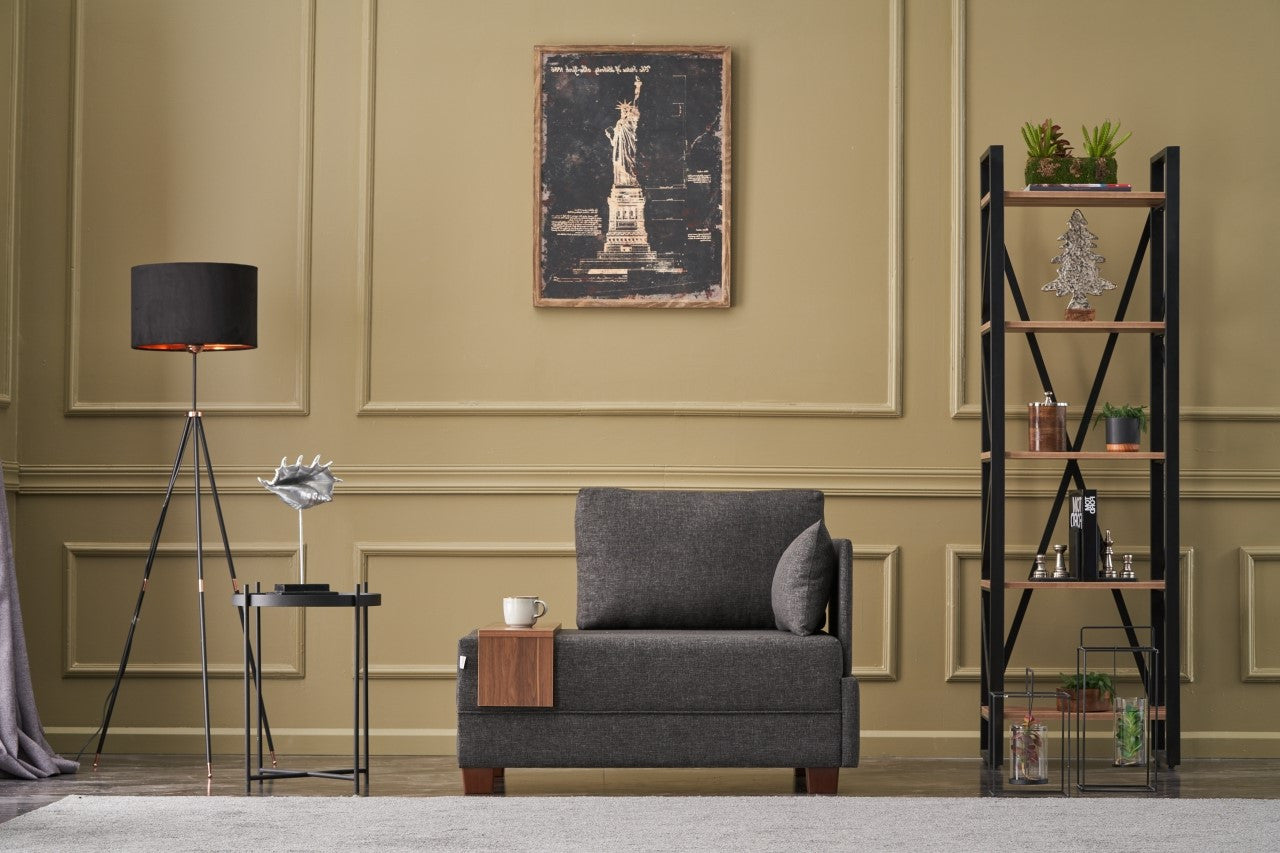 Sofá moderno de 1 lugar, antracite, 100 cm | Estrutura em madeira maciça e melamina, tecido fácil de limpar, espuma 32 DNS, perfeito para decoração escandinava e hoteleira