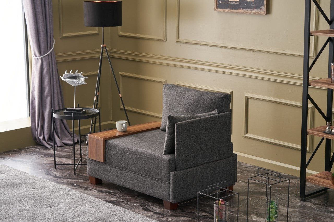 Sofá moderno de 1 lugar, antracite, 100 cm | Estrutura em madeira maciça e melamina, tecido fácil de limpar, espuma 32 DNS, perfeito para decoração escandinava e hoteleira