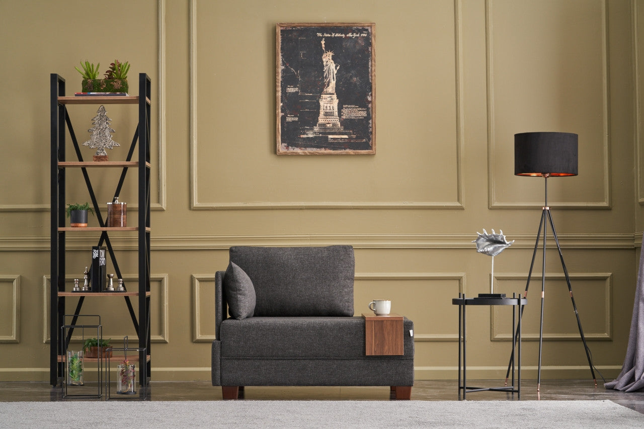 Sofá moderno de 1 lugar, antracite, 100 cm | Estrutura em madeira maciça e melamina, tecido fácil de limpar, espuma 32 DNS, perfeito para decoração escandinava e hoteleira