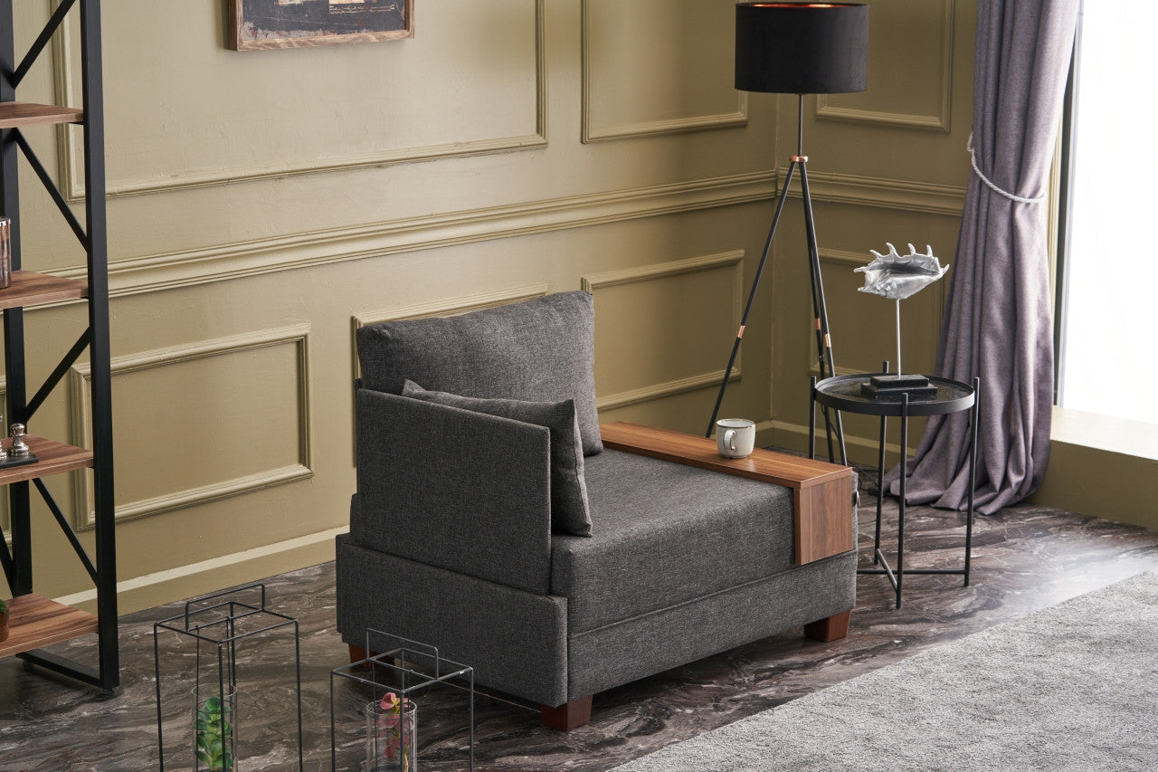 Sofá moderno de 1 lugar, antracite, 100 cm | Estrutura em madeira maciça e melamina, tecido fácil de limpar, espuma 32 DNS, perfeito para decoração escandinava e hoteleira