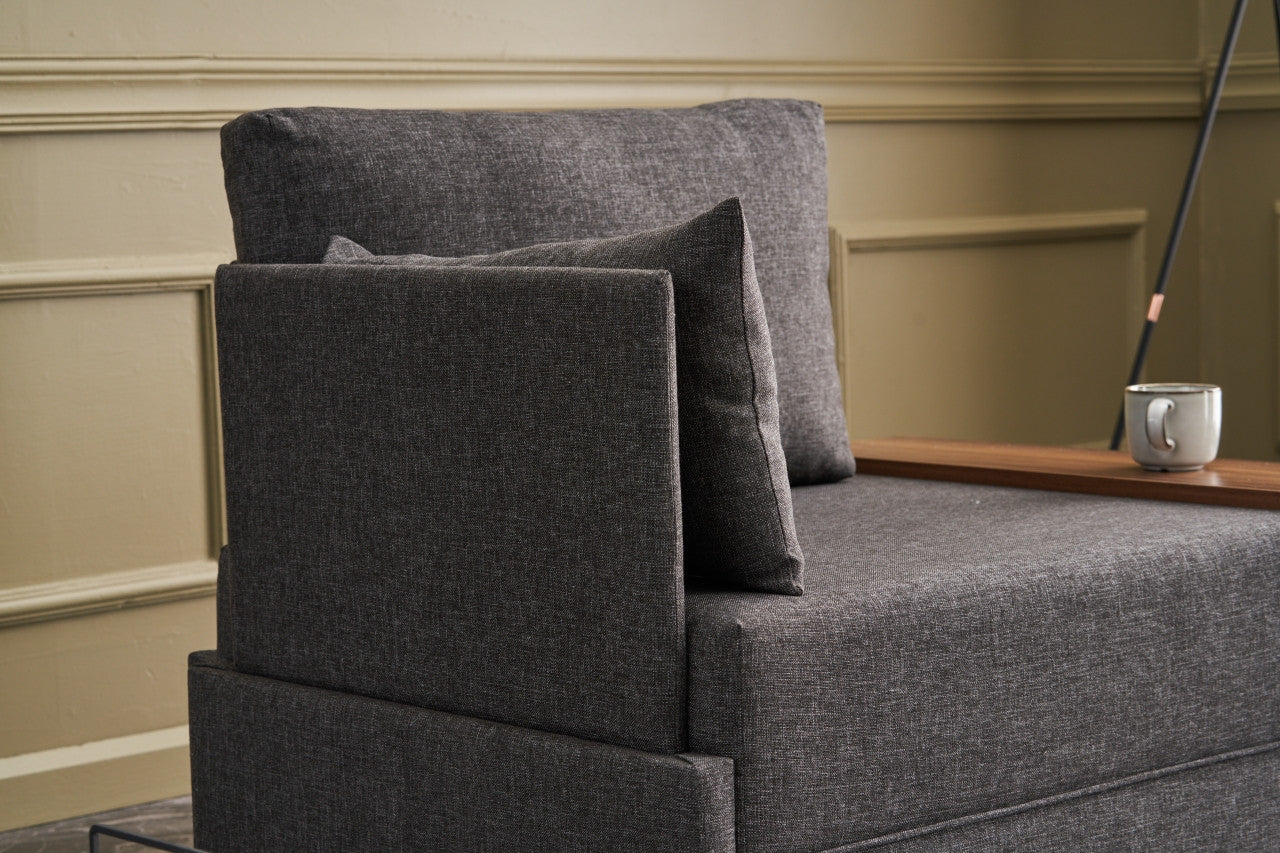 Sofá moderno de 1 lugar, antracite, 100 cm | Estrutura em madeira maciça e melamina, tecido fácil de limpar, espuma 32 DNS, perfeito para decoração escandinava e hoteleira
